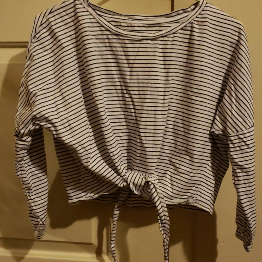 Black and white stripe tie crop top
